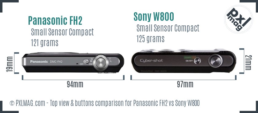 Panasonic FH2 vs Sony W800 top view buttons comparison