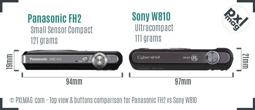 Panasonic FH2 vs Sony W810 top view buttons comparison