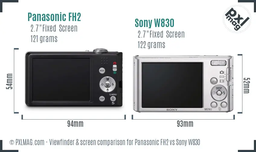 Panasonic FH2 vs Sony W830 Screen and Viewfinder comparison