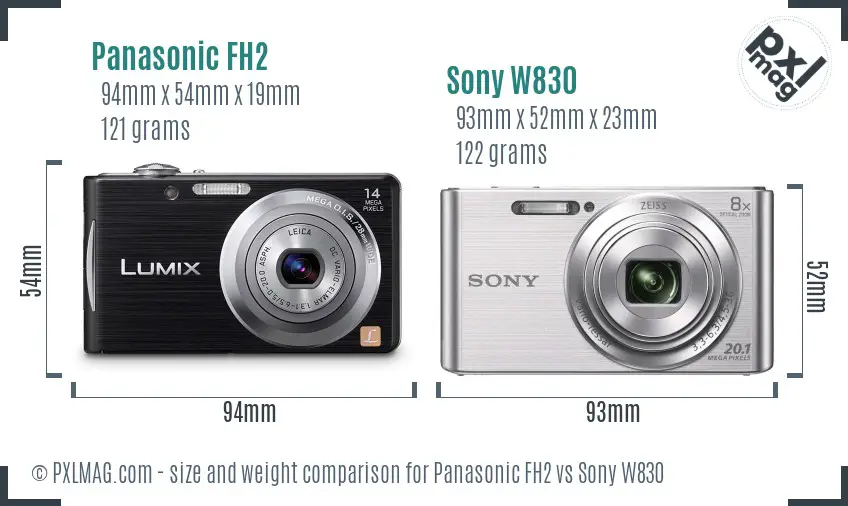 Panasonic FH2 vs Sony W830 size comparison