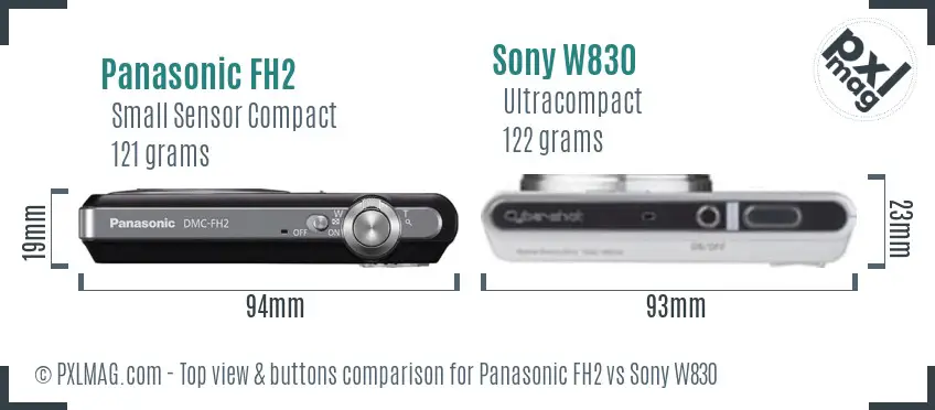 Panasonic FH2 vs Sony W830 top view buttons comparison