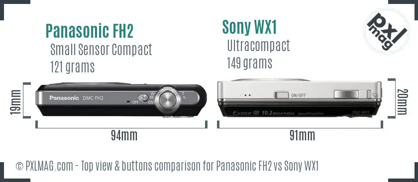 Panasonic FH2 vs Sony WX1 top view buttons comparison