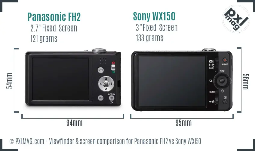 Panasonic FH2 vs Sony WX150 Screen and Viewfinder comparison
