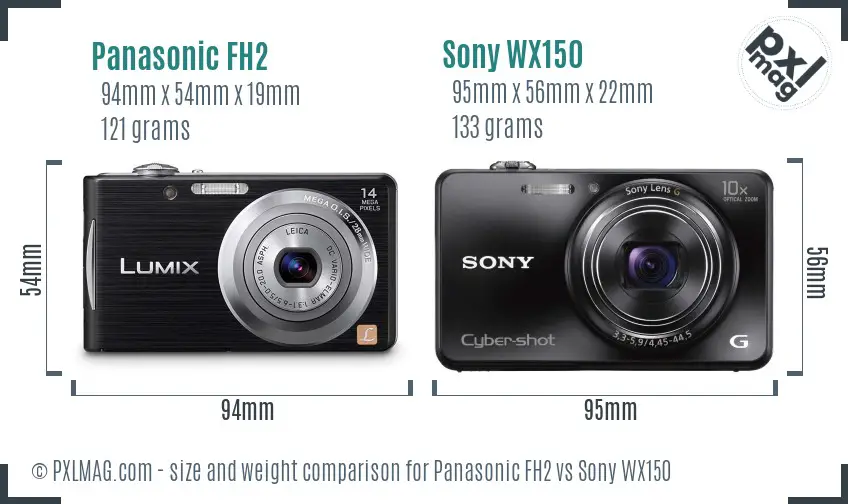 Panasonic FH2 vs Sony WX150 size comparison
