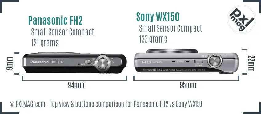 Panasonic FH2 vs Sony WX150 top view buttons comparison