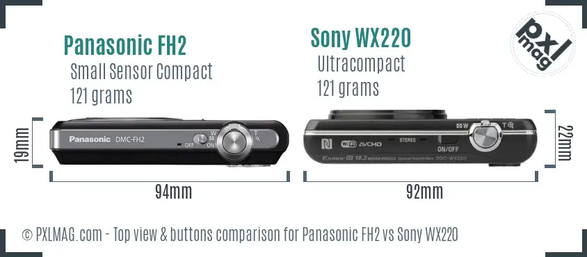 Panasonic FH2 vs Sony WX220 top view buttons comparison