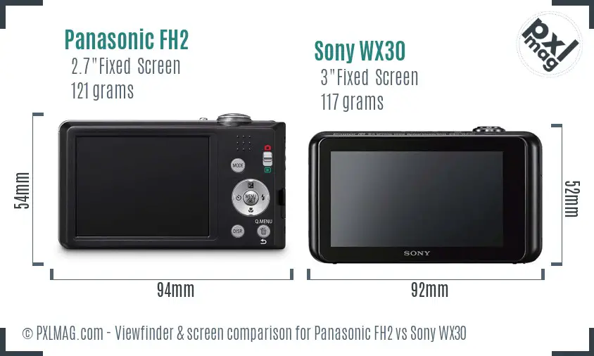 Panasonic FH2 vs Sony WX30 Screen and Viewfinder comparison
