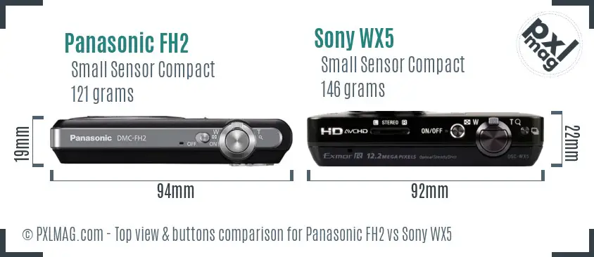 Panasonic FH2 vs Sony WX5 top view buttons comparison