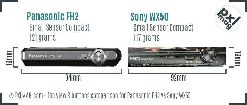 Panasonic FH2 vs Sony WX50 top view buttons comparison