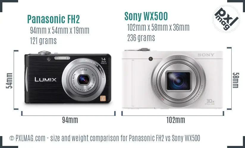 Panasonic FH2 vs Sony WX500 size comparison