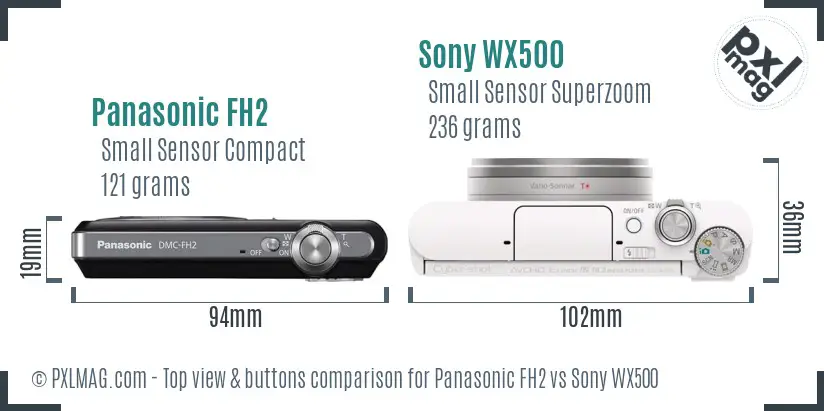 Panasonic FH2 vs Sony WX500 top view buttons comparison