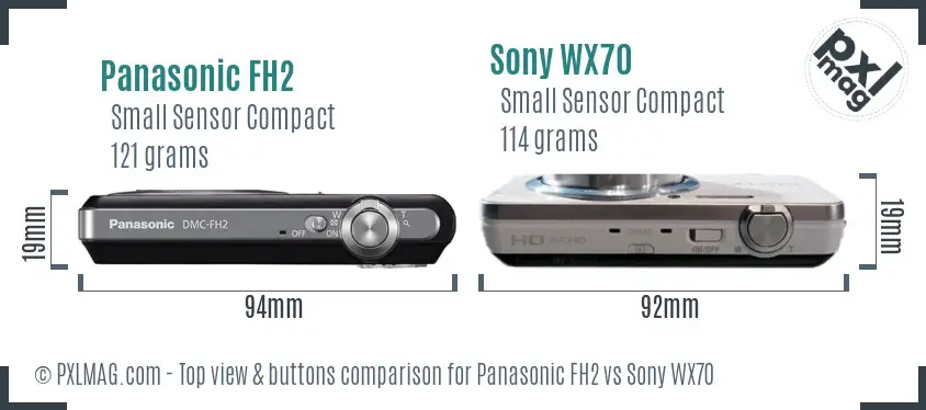 Panasonic FH2 vs Sony WX70 top view buttons comparison