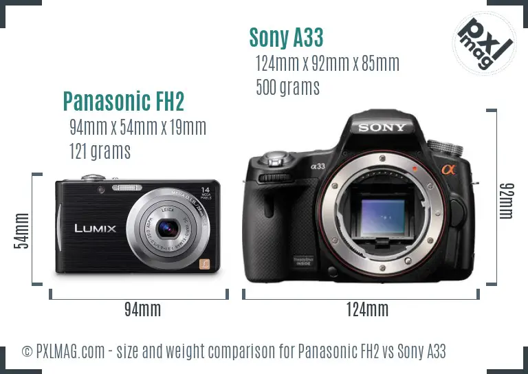 Panasonic FH2 vs Sony A33 size comparison