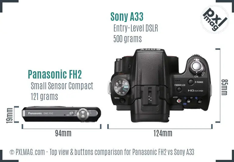 Panasonic FH2 vs Sony A33 top view buttons comparison