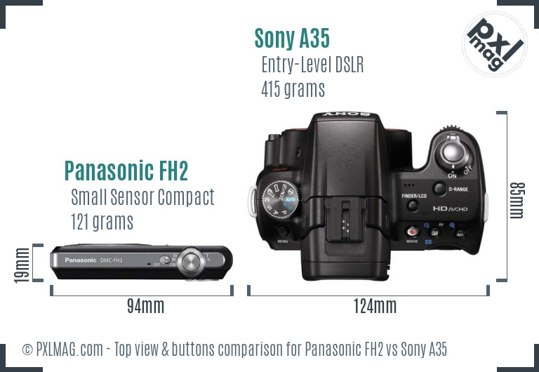 Panasonic FH2 vs Sony A35 top view buttons comparison