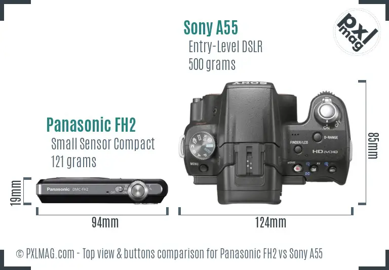Panasonic FH2 vs Sony A55 top view buttons comparison