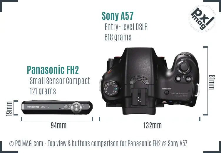 Panasonic FH2 vs Sony A57 top view buttons comparison