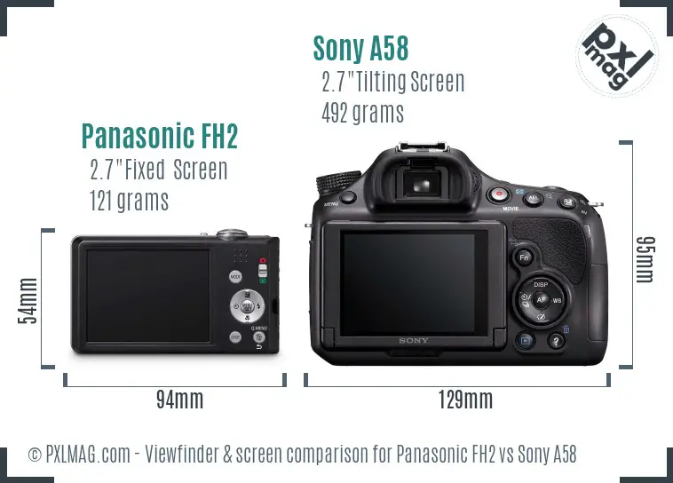 Panasonic FH2 vs Sony A58 Screen and Viewfinder comparison