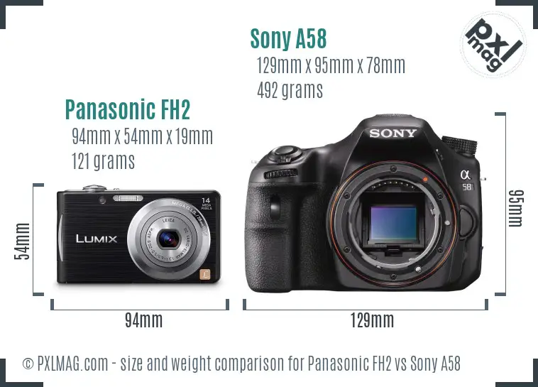 Panasonic FH2 vs Sony A58 size comparison