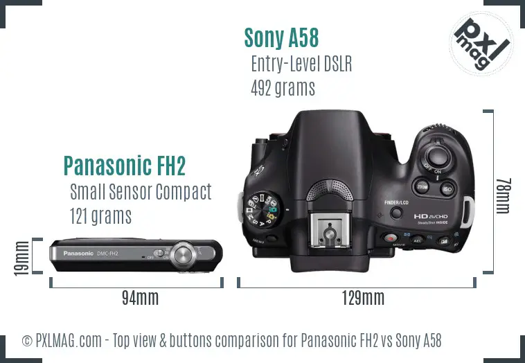 Panasonic FH2 vs Sony A58 top view buttons comparison