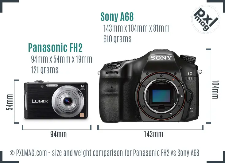 Panasonic FH2 vs Sony A68 size comparison