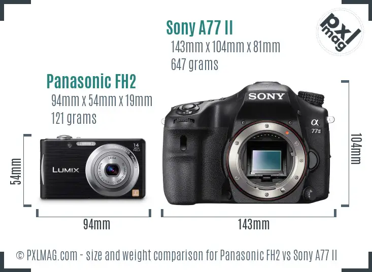 Panasonic FH2 vs Sony A77 II size comparison
