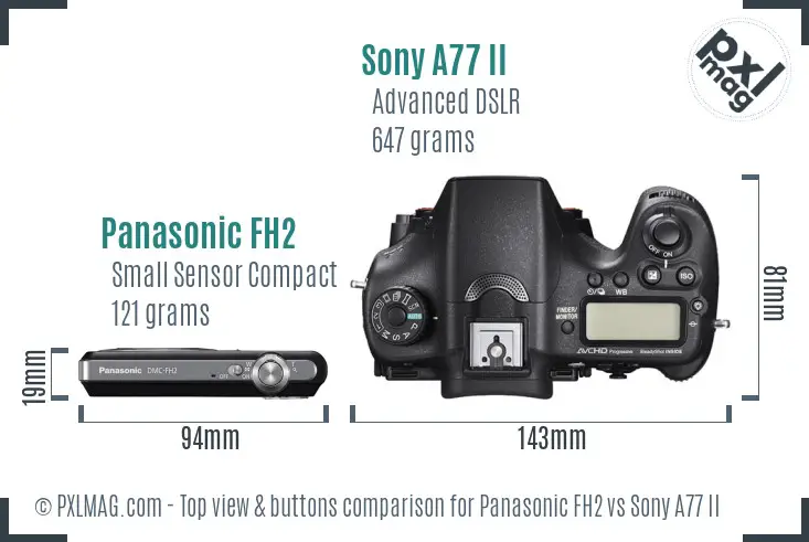 Panasonic FH2 vs Sony A77 II top view buttons comparison