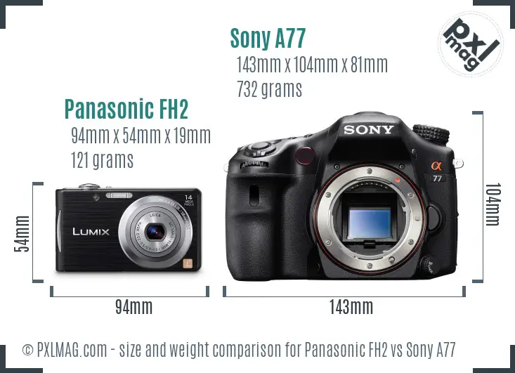 Panasonic FH2 vs Sony A77 size comparison