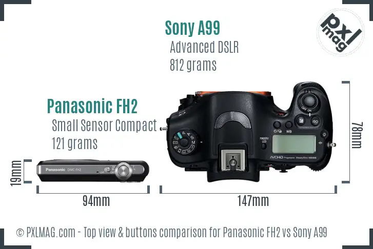 Panasonic FH2 vs Sony A99 top view buttons comparison