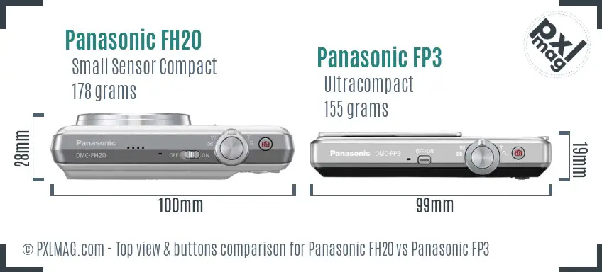 Panasonic FH20 vs Panasonic FP3 top view buttons comparison