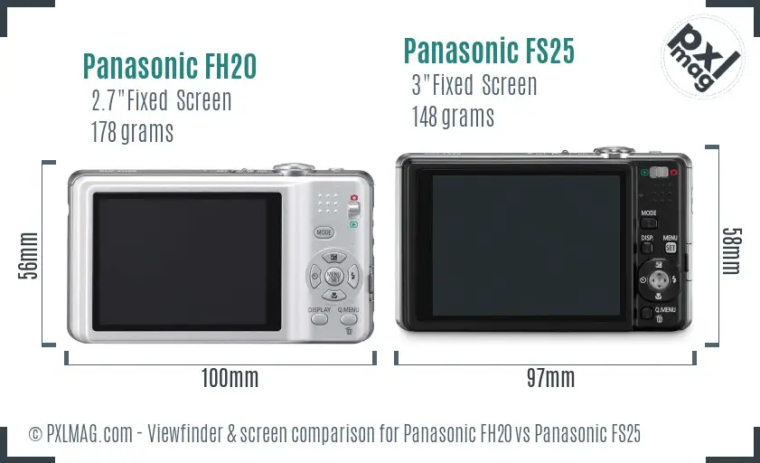 Panasonic FH20 vs Panasonic FS25 Screen and Viewfinder comparison