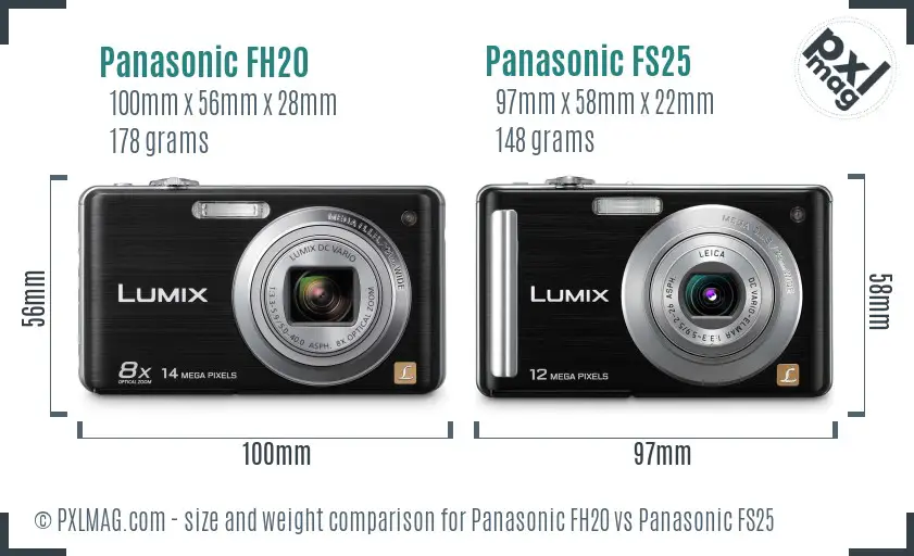 Panasonic FH20 vs Panasonic FS25 size comparison