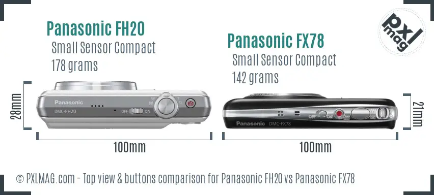 Panasonic FH20 vs Panasonic FX78 top view buttons comparison