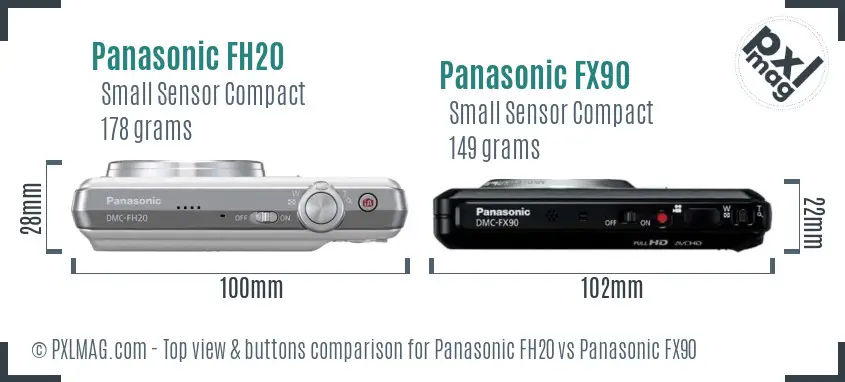 Panasonic FH20 vs Panasonic FX90 top view buttons comparison