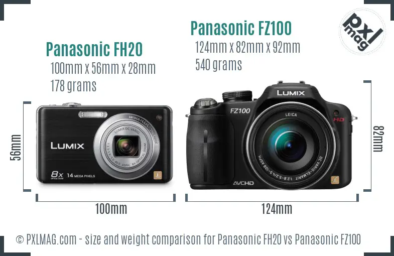 Panasonic FH20 vs Panasonic FZ100 size comparison