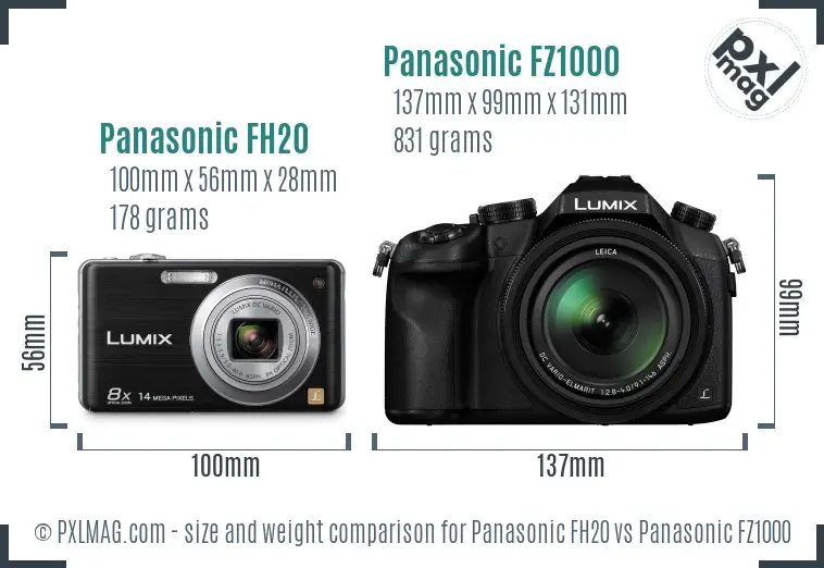 Panasonic FH20 vs Panasonic FZ1000 size comparison