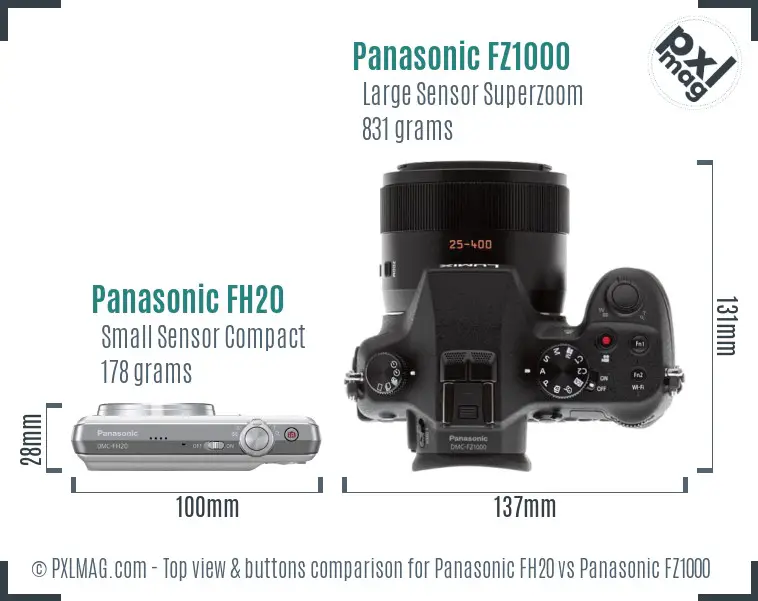 Panasonic FH20 vs Panasonic FZ1000 top view buttons comparison