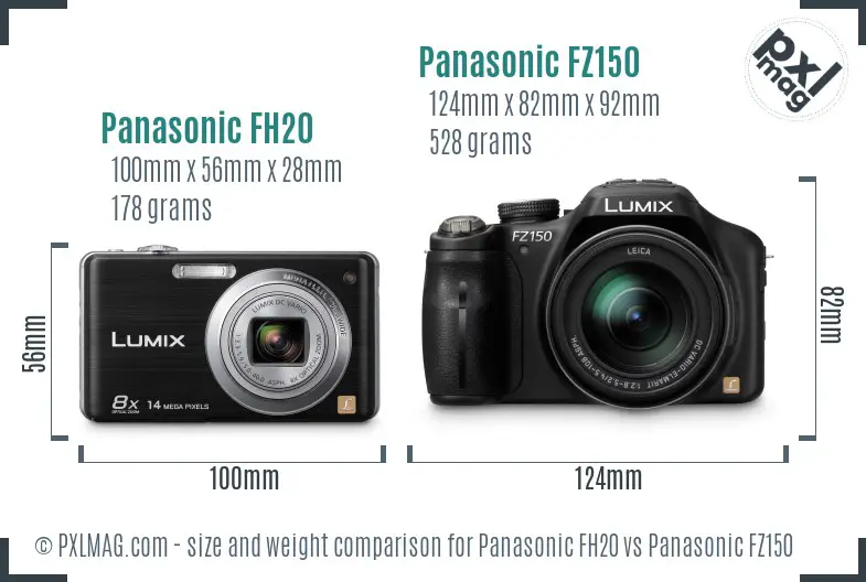 Panasonic FH20 vs Panasonic FZ150 size comparison