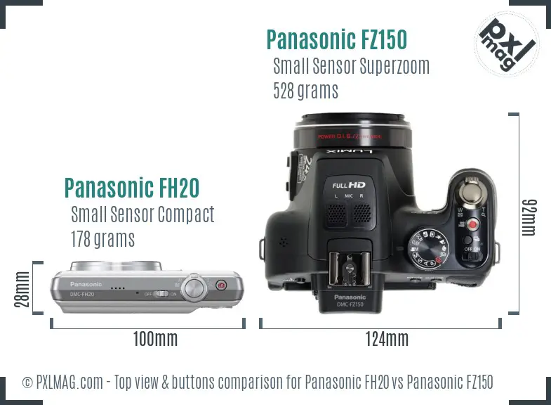 Panasonic FH20 vs Panasonic FZ150 top view buttons comparison