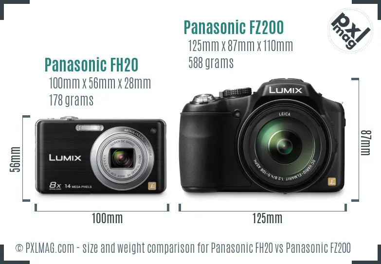Panasonic FH20 vs Panasonic FZ200 size comparison