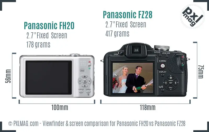 Panasonic FH20 vs Panasonic FZ28 Screen and Viewfinder comparison