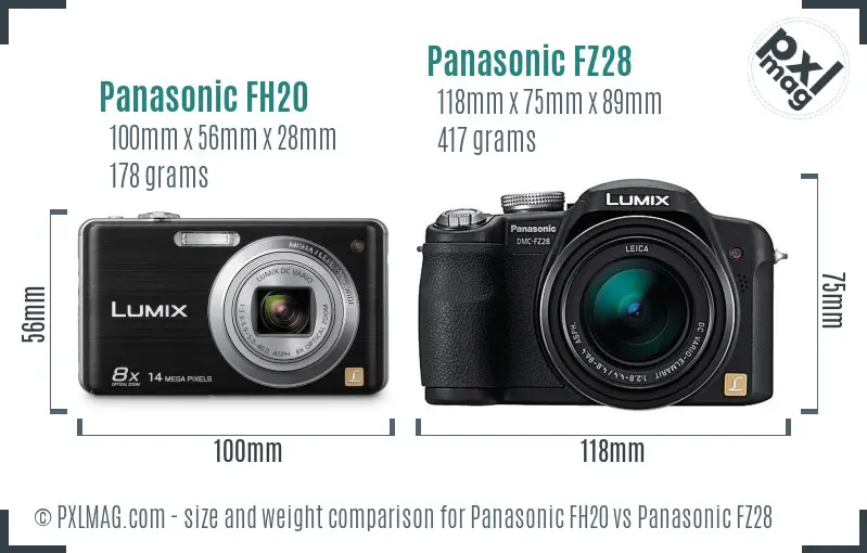 Panasonic FH20 vs Panasonic FZ28 size comparison