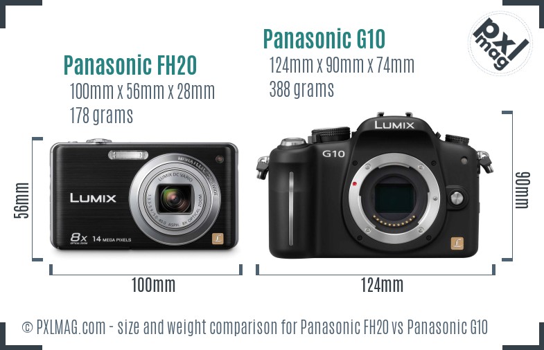 Panasonic FH20 vs Panasonic G10 size comparison