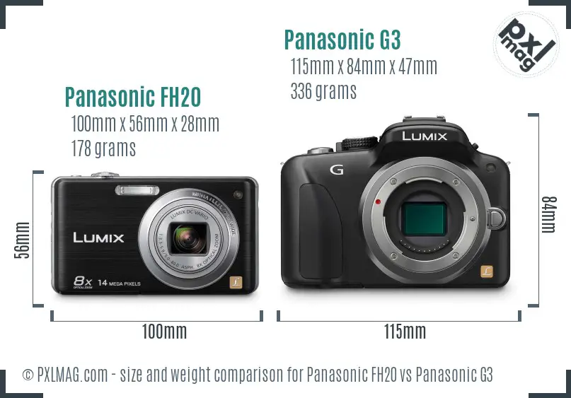 Panasonic FH20 vs Panasonic G3 size comparison