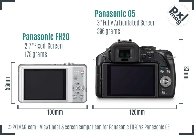 Panasonic FH20 vs Panasonic G5 Screen and Viewfinder comparison Panasonic FH20 vs Panasonic G5 Screen and Viewfinder comparison