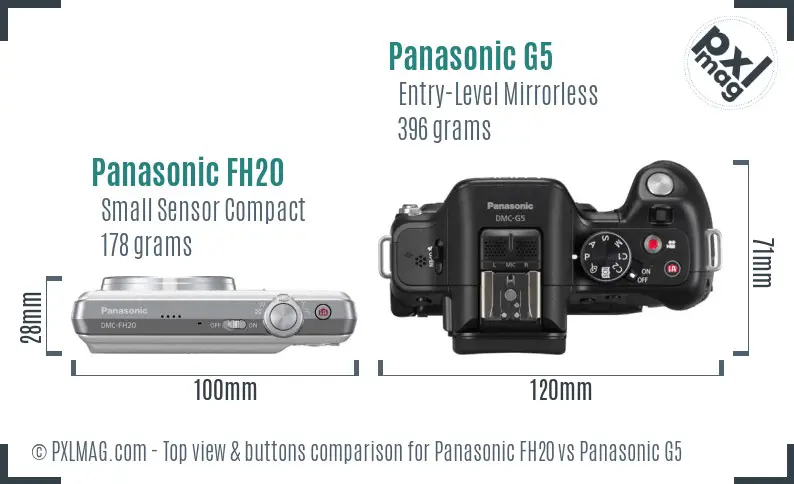 Panasonic FH20 vs Panasonic G5 top view buttons comparison Panasonic FH20 vs Panasonic G5 top view buttons comparison