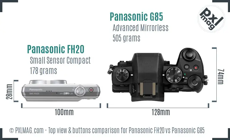 Panasonic FH20 vs Panasonic G85 top view buttons comparison