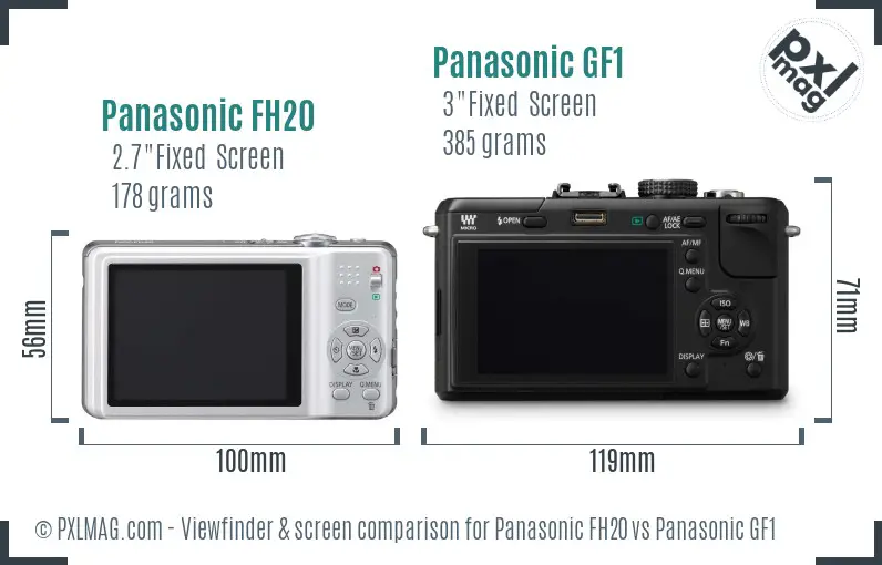 Panasonic FH20 vs Panasonic GF1 Screen and Viewfinder comparison Panasonic FH20 vs Panasonic GF1 Screen and Viewfinder comparison
