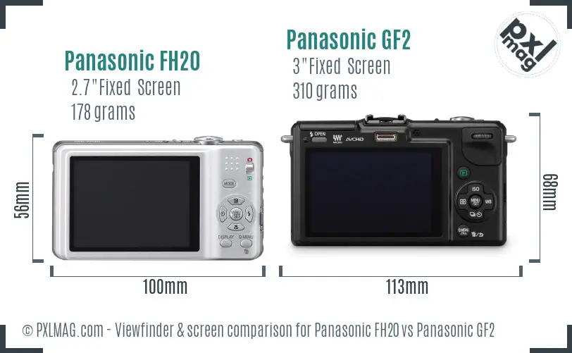 Panasonic FH20 vs Panasonic GF2 Screen and Viewfinder comparison