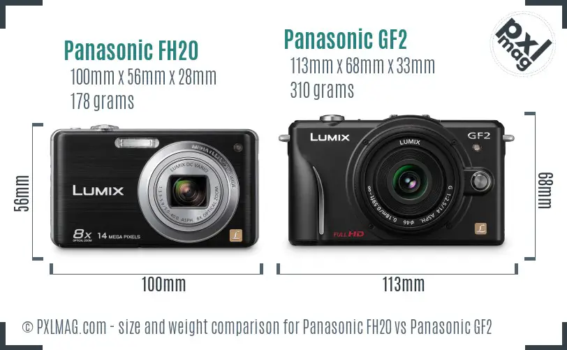 Panasonic FH20 vs Panasonic GF2 size comparison